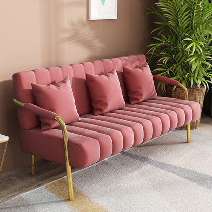 Sofa with 3 Pillows 3 Seater Hair Pin Legs Seating with Metal for Bonus Room Rose Red Clearhalo 'Furniture' 'furniture_sofas' 'kitchen' 'kitchen_sofas' 'Living Room Furniture' 'Sofa' 'sofas' 4673300