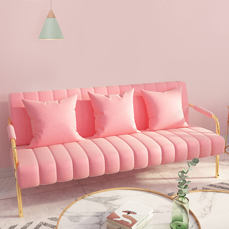 Sofa with 3 Pillows 3 Seater Hair Pin Legs Seating with Metal for Bonus Room Pink 27.5"H x 67"L x 24"W Clearhalo 'Furniture' 'furniture_sofas' 'kitchen' 'kitchen_sofas' 'Living Room Furniture' 'Sofa' 'sofas' 4673302