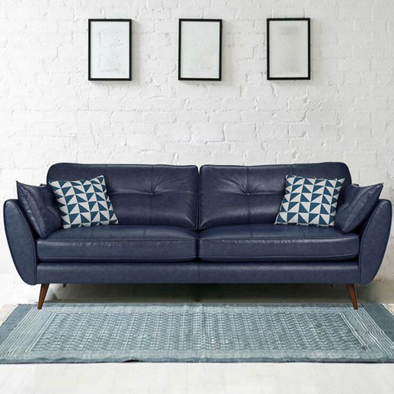 Modern Leather 4 Wood Legs Sofa Tufted Fabric Sofa for Living Room 75"L x 33"W x 33"H Dark Blue Clearhalo 'furn' 'furn_sofas' 'Furniture' 'furniture_sofas' 'kitchen' 'kitchen_sofas' 'Living Room Furniture' 'Sofa' 'sofas' 4673361
