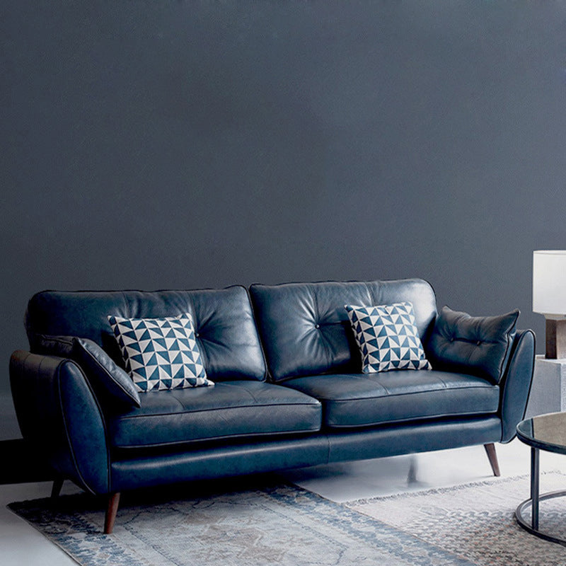 Modern Leather 4 Wood Legs Sofa Tufted Fabric Sofa for Living Room 89"L x 33.5"W x 33.5"H Dark Blue Clearhalo 'furn' 'furn_sofas' 'Furniture' 'furniture_sofas' 'kitchen' 'kitchen_sofas' 'Living Room Furniture' 'Sofa' 'sofas' 4673363