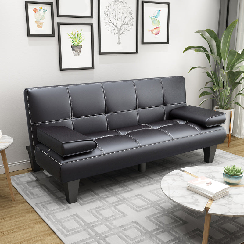 Foldable Faux Leather Pillow Top Arm Loveseat with Biscuit Back for Living Room Clearhalo 'furn' 'furn_sofas' 'Furniture' 'furniture_sofas' 'kitchen' 'kitchen_sofas' 'Living Room Furniture' 'Sofa' 'sofas' 4673396