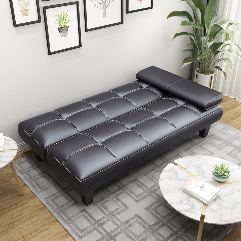 Foldable Faux Leather Pillow Top Arm Loveseat with Biscuit Back for Living Room Black Clearhalo 'furn' 'furn_sofas' 'Furniture' 'furniture_sofas' 'kitchen' 'kitchen_sofas' 'Living Room Furniture' 'Sofa' 'sofas' 4673397