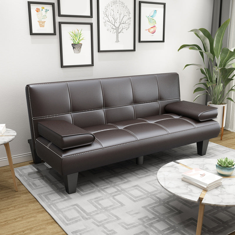 Foldable Faux Leather Pillow Top Arm Loveseat with Biscuit Back for Living Room Brown Clearhalo 'furn' 'furn_sofas' 'Furniture' 'furniture_sofas' 'kitchen' 'kitchen_sofas' 'Living Room Furniture' 'Sofa' 'sofas' 4673399