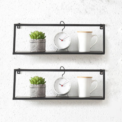 Industrial Style Metal Bookcase Wall Mounted Rectangular Shelves 17.7"L x 5.9"W x 5.9"H Black 2 Piece Set Clearhalo 'Bookcases' 'furn' 'furn_bookcases' 'Furniture' 'furniture_bookcases' 'kitchen' 'kitchen_bookcases' 'Living Room Furniture' 'Office Furniture' 4673574
