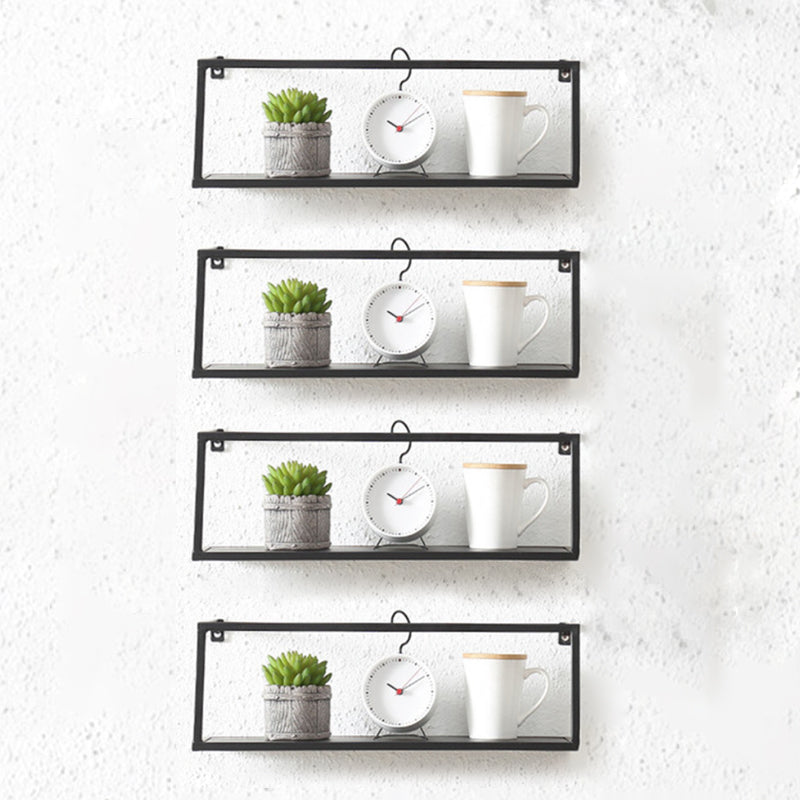 Industrial Style Metal Bookcase Wall Mounted Rectangular Shelves 17.7"L x 5.9"W x 5.9"H Black 4 Piece Set Clearhalo 'Bookcases' 'furn' 'furn_bookcases' 'Furniture' 'furniture_bookcases' 'kitchen' 'kitchen_bookcases' 'Living Room Furniture' 'Office Furniture' 4673575