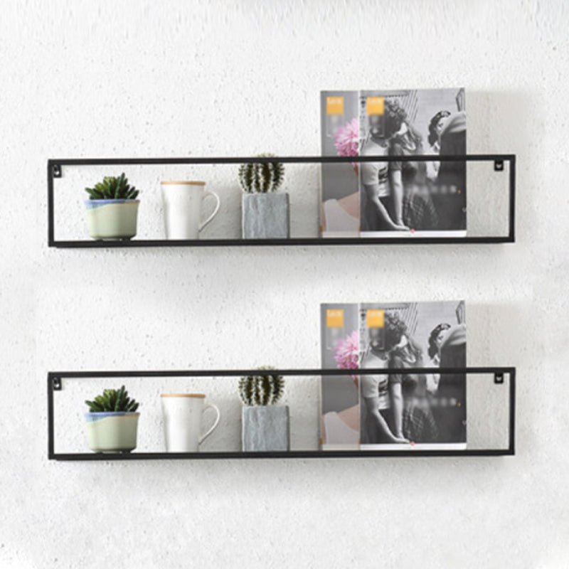 Industrial Style Metal Bookcase Wall Mounted Rectangular Shelves 31.5"L x 5.9"W x 5.9"H Black 2 Piece Set Clearhalo 'Bookcases' 'furn' 'furn_bookcases' 'Furniture' 'furniture_bookcases' 'kitchen' 'kitchen_bookcases' 'Living Room Furniture' 'Office Furniture' 4673579