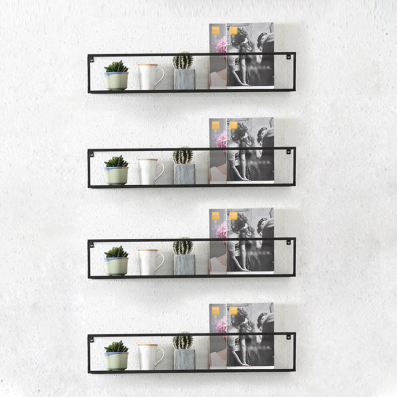 Industrial Style Metal Bookcase Wall Mounted Rectangular Shelves 31.5"L x 5.9"W x 5.9"H Black 4 Piece Set Clearhalo 'Bookcases' 'furn' 'furn_bookcases' 'Furniture' 'furniture_bookcases' 'kitchen' 'kitchen_bookcases' 'Living Room Furniture' 'Office Furniture' 4673580