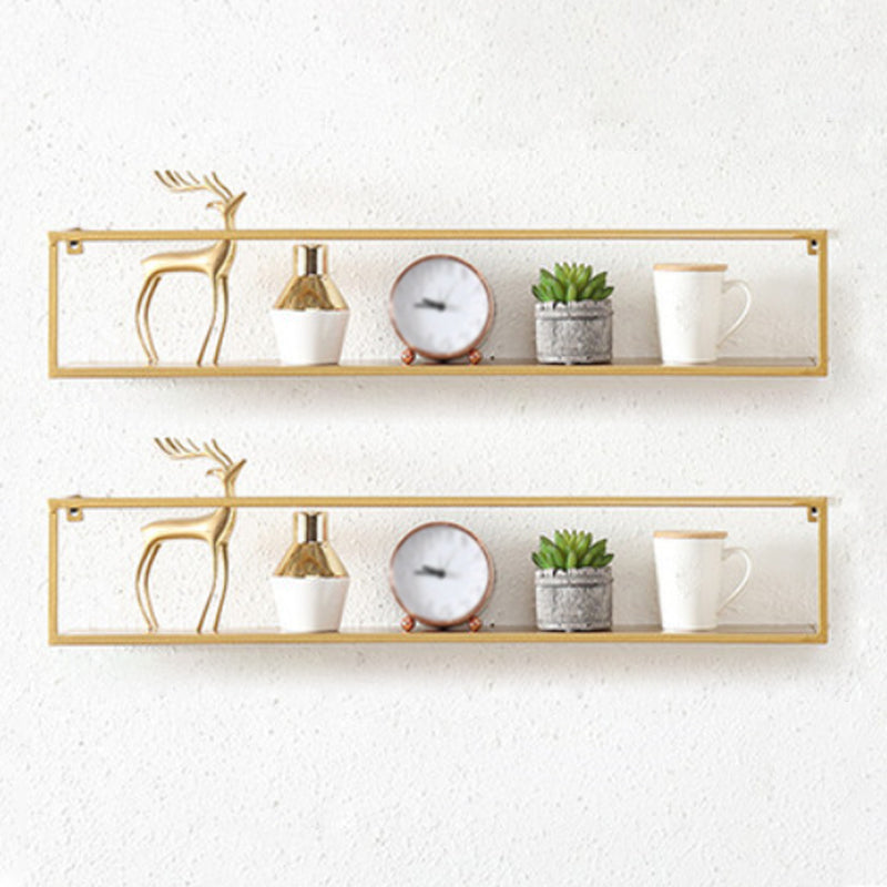 Industrial Style Metal Bookcase Wall Mounted Rectangular Shelves 31.5"L x 5.9"W x 5.9"H Gold 2 Piece Set Clearhalo 'Bookcases' 'furn' 'furn_bookcases' 'Furniture' 'furniture_bookcases' 'kitchen' 'kitchen_bookcases' 'Living Room Furniture' 'Office Furniture' 4673588