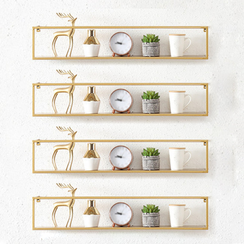 Industrial Style Metal Bookcase Wall Mounted Rectangular Shelves 31.5"L x 5.9"W x 5.9"H Gold 4 Piece Set Clearhalo 'Bookcases' 'furn' 'furn_bookcases' 'Furniture' 'furniture_bookcases' 'kitchen' 'kitchen_bookcases' 'Living Room Furniture' 'Office Furniture' 4673590