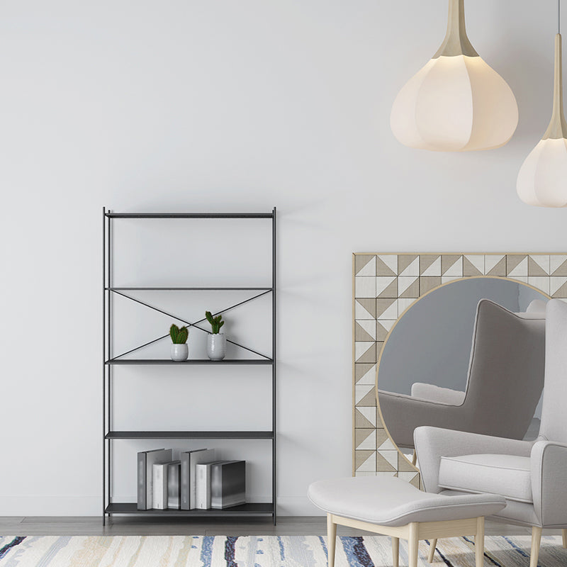 Modern Metal Bookcase Shelf Rectangular Open Bookcase with Shelves 31.5"L x 11.8"W x 66.9"H Black Clearhalo 'Bookcases' 'furn' 'furn_bookcases' 'Furniture' 'furniture_bookcases' 'kitchen' 'kitchen_bookcases' 'Living Room Furniture' 'Office Furniture' 4673660