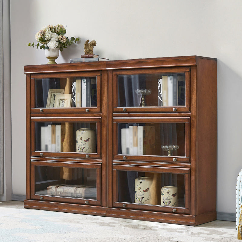 Contemporary Oak Wood Standard Bookcase Brown Shelf with Glass Doors Clearhalo 'Bookcases' 'furn' 'furn_bookcases' 'Furniture' 'furniture_bookcases' 'kitchen' 'kitchen_bookcases' 'Living Room Furniture' 'Office Furniture' 4673684