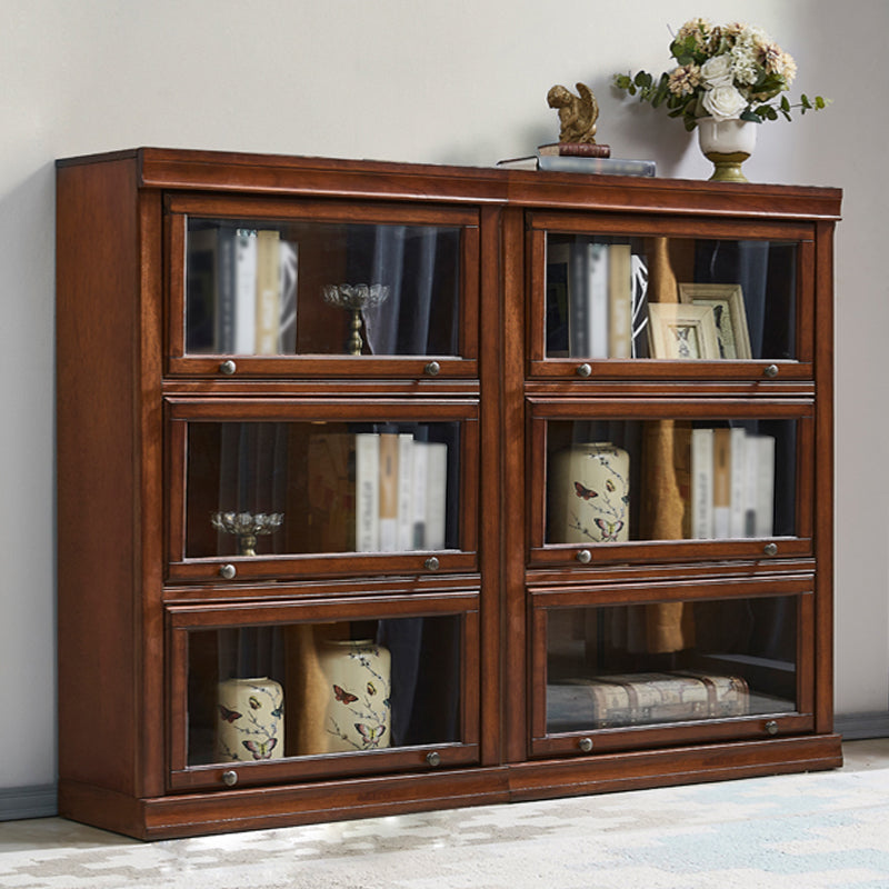 Contemporary Oak Wood Standard Bookcase Brown Shelf with Glass Doors Clearhalo 'Bookcases' 'furn' 'furn_bookcases' 'Furniture' 'furniture_bookcases' 'kitchen' 'kitchen_bookcases' 'Living Room Furniture' 'Office Furniture' 4673685