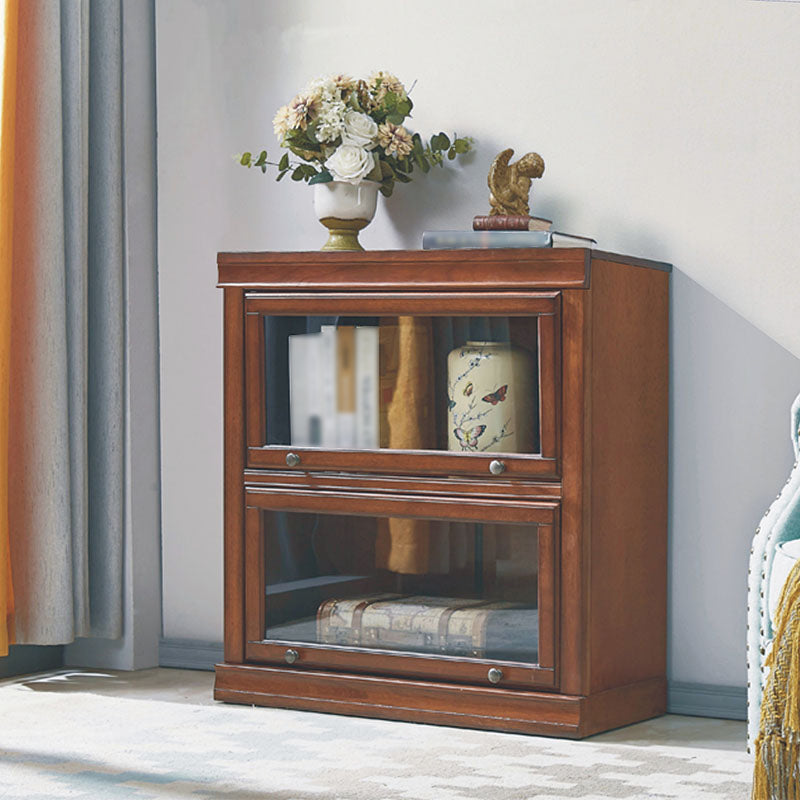 Contemporary Oak Wood Standard Bookcase Brown Shelf with Glass Doors 31.5"L x 12.8"W x 33.5"H Clearhalo 'Bookcases' 'furn' 'furn_bookcases' 'Furniture' 'furniture_bookcases' 'kitchen' 'kitchen_bookcases' 'Living Room Furniture' 'Office Furniture' 4673693