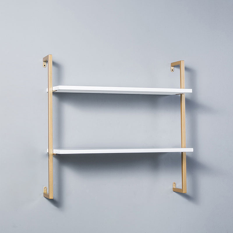 Contemporary Wall Unit Bookshelf with Iron Frame Manufactured Wood Shelf 23.6"L x 9.8"W x 29.9"H White-Gold Clearhalo 'Bookcases' 'furn' 'furn_bookcases' 'Furniture' 'furniture_bookcases' 'kitchen' 'kitchen_bookcases' 'Living Room Furniture' 'Office Furniture' 4673797