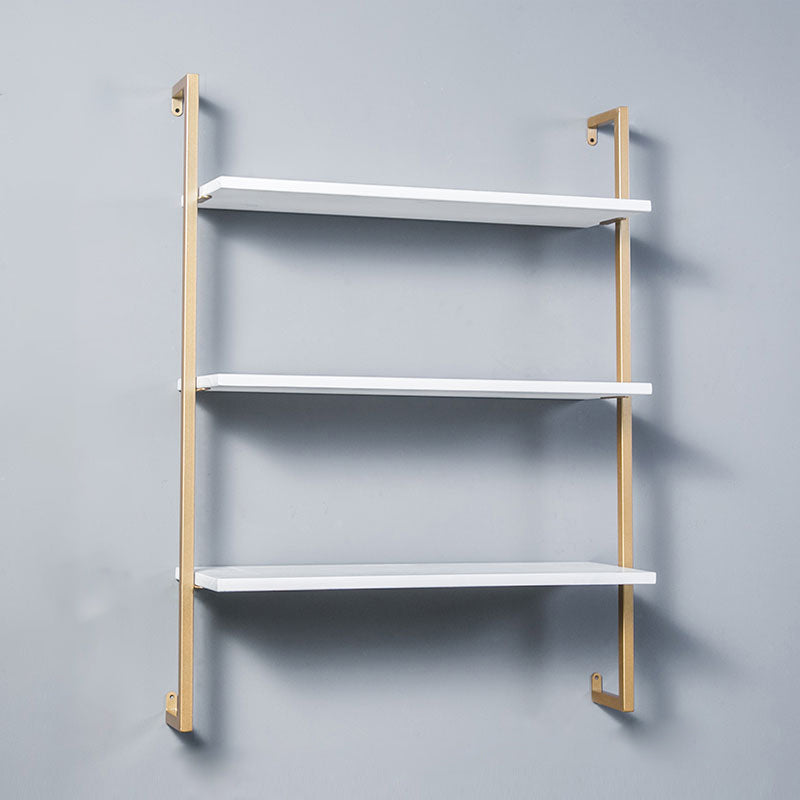 Contemporary Wall Unit Bookshelf with Iron Frame Manufactured Wood Shelf 23.6"L x 9.8"W x 42.5"H White-Gold Clearhalo 'Bookcases' 'furn' 'furn_bookcases' 'Furniture' 'furniture_bookcases' 'kitchen' 'kitchen_bookcases' 'Living Room Furniture' 'Office Furniture' 4673809