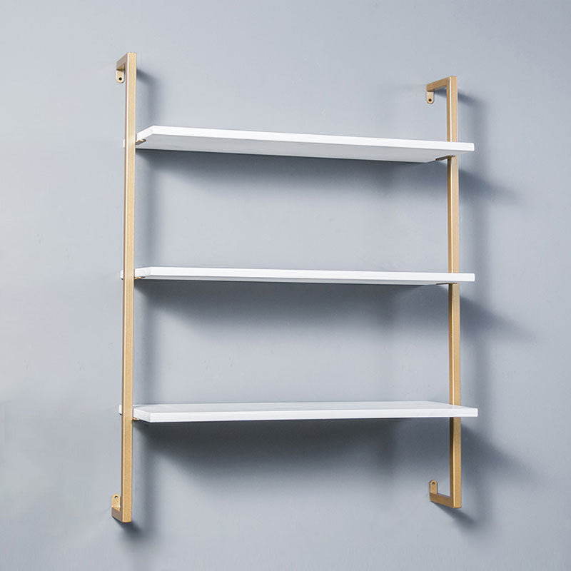 Contemporary Wall Unit Bookshelf with Iron Frame Manufactured Wood Shelf 31.5"L x 9.8"W x 42.5"H White-Gold Clearhalo 'Bookcases' 'furn' 'furn_bookcases' 'Furniture' 'furniture_bookcases' 'kitchen' 'kitchen_bookcases' 'Living Room Furniture' 'Office Furniture' 4673812
