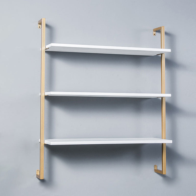 Contemporary Wall Unit Bookshelf with Iron Frame Manufactured Wood Shelf 39.4"L x 9.8"W x 42.5"H White-Gold Clearhalo 'Bookcases' 'furn' 'furn_bookcases' 'Furniture' 'furniture_bookcases' 'kitchen' 'kitchen_bookcases' 'Living Room Furniture' 'Office Furniture' 4673814