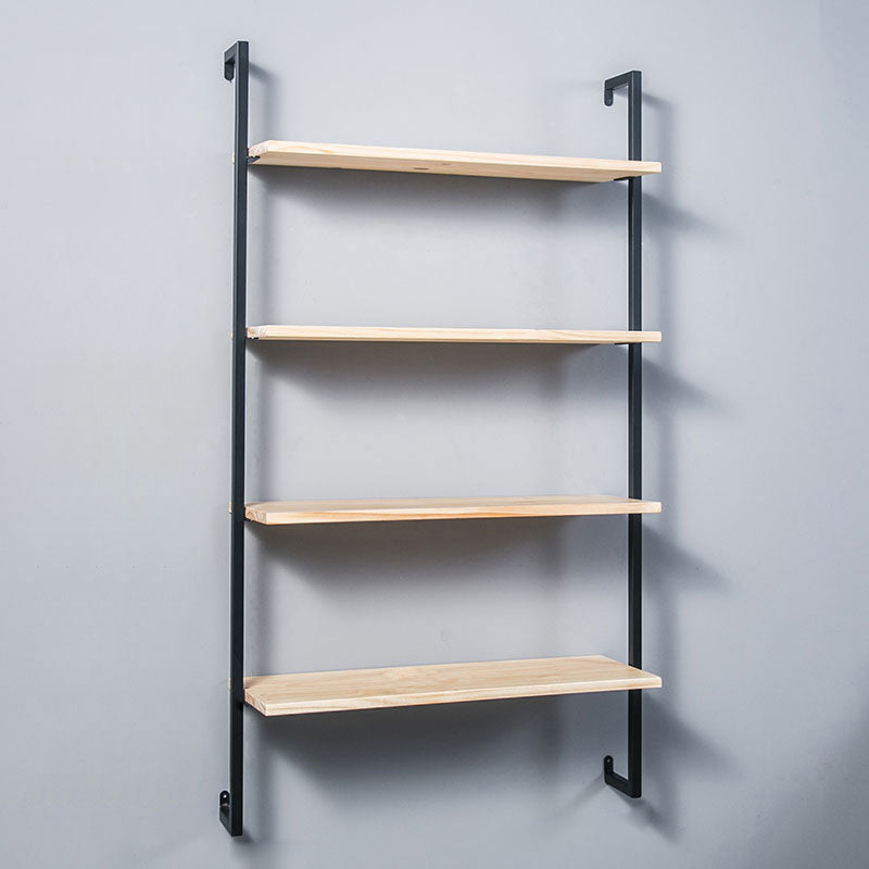 Contemporary Wall Unit Bookshelf with Iron Frame Manufactured Wood Shelf 23.6"L x 9.8"W x 55.1"H Natural Black Clearhalo 'Bookcases' 'furn' 'furn_bookcases' 'Furniture' 'furniture_bookcases' 'kitchen' 'kitchen_bookcases' 'Living Room Furniture' 'Office Furniture' 4673818
