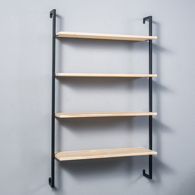 Contemporary Wall Unit Bookshelf with Iron Frame Manufactured Wood Shelf 31.5"L x 9.8"W x 55.1"H Natural Black Clearhalo 'Bookcases' 'furn' 'furn_bookcases' 'Furniture' 'furniture_bookcases' 'kitchen' 'kitchen_bookcases' 'Living Room Furniture' 'Office Furniture' 4673819