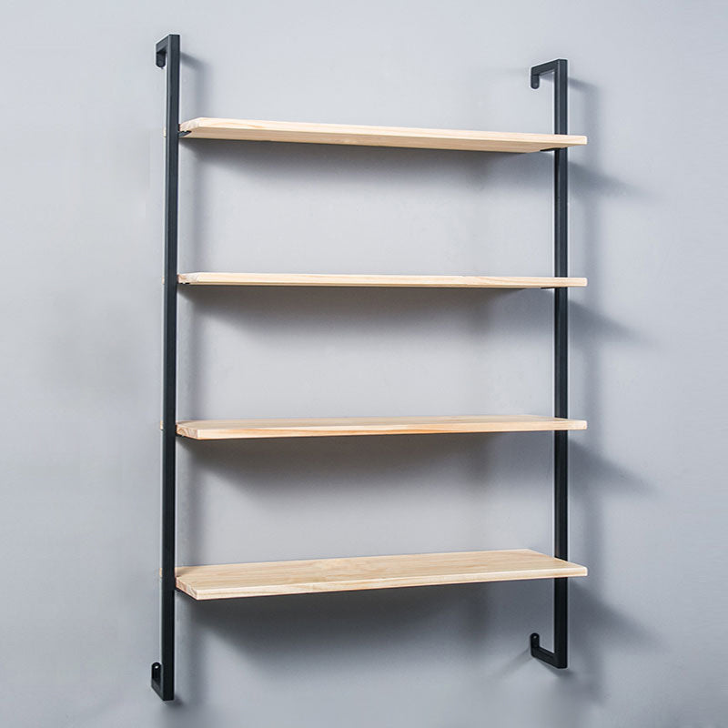 Contemporary Wall Unit Bookshelf with Iron Frame Manufactured Wood Shelf 39.4"L x 9.8"W x 55.1"H Natural Black Clearhalo 'Bookcases' 'furn' 'furn_bookcases' 'Furniture' 'furniture_bookcases' 'kitchen' 'kitchen_bookcases' 'Living Room Furniture' 'Office Furniture' 4673820