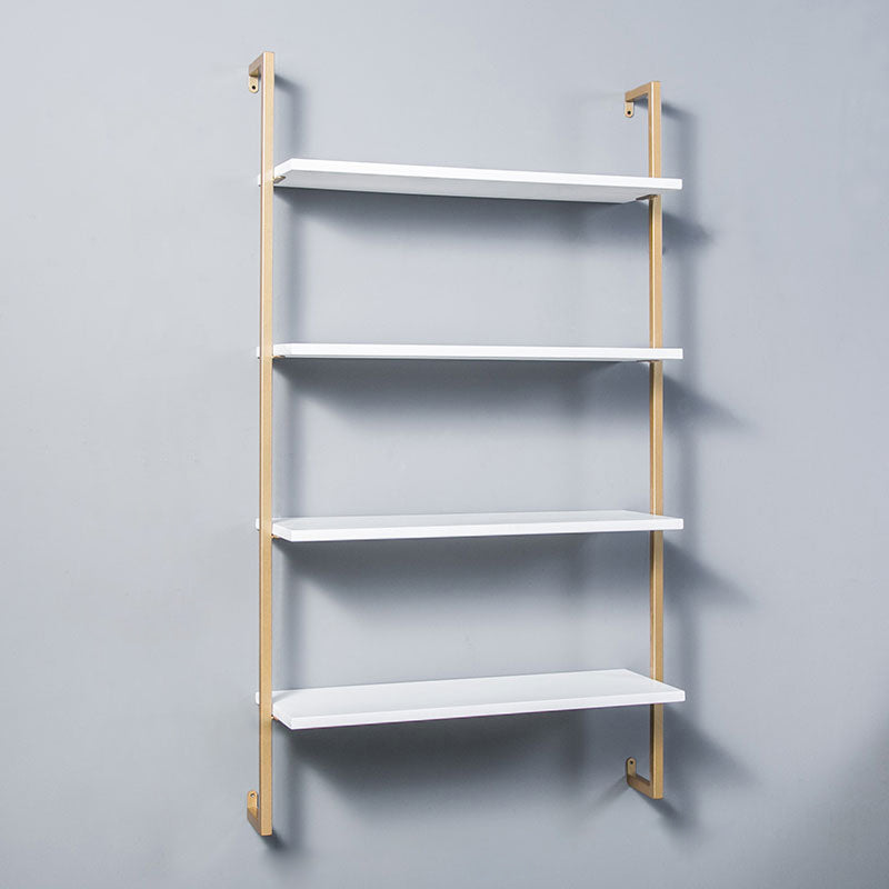 Contemporary Wall Unit Bookshelf with Iron Frame Manufactured Wood Shelf 23.6"L x 9.8"W x 55.1"H White-Gold Clearhalo 'Bookcases' 'furn' 'furn_bookcases' 'Furniture' 'furniture_bookcases' 'kitchen' 'kitchen_bookcases' 'Living Room Furniture' 'Office Furniture' 4673821