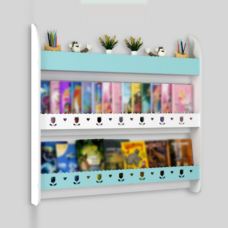 3-Shelf Wooden Floating Bookcase Contemporary Wall Mounted Bookshelf 39.4"L x 4.3"W x 36.2"H White-Blue Clearhalo 'Bookcases' 'furn' 'furn_bookcases' 'Furniture' 'furniture_bookcases' 'kitchen' 'kitchen_bookcases' 'Living Room Furniture' 'Office Furniture' 4673902