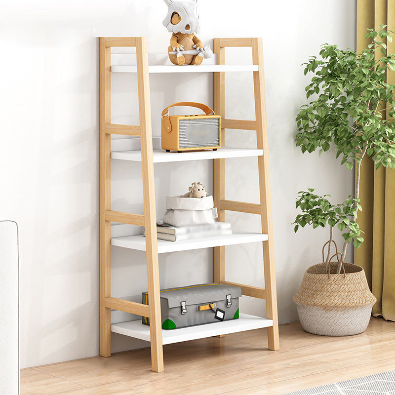 Contemporary Ladder Bookcase Wooden Open Back Bookshelf with Shelves for Home 19.7"L x 14.2"W x 49.6"H Natural Wood White Clearhalo 'Bookcases' 'furn' 'furn_bookcases' 'Furniture' 'furniture_bookcases' 'kitchen' 'kitchen_bookcases' 'Living Room Furniture' 'Office Furniture' 4673930