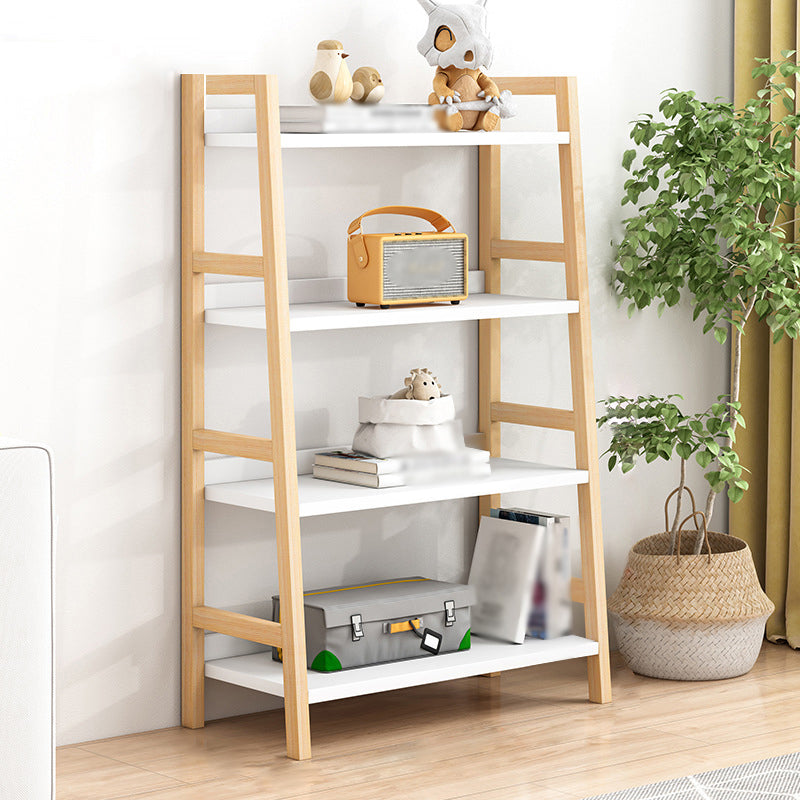 Contemporary Ladder Bookcase Wooden Open Back Bookshelf with Shelves for Home 27.6"L x 14.2"W x 49.6"H Natural Wood White Clearhalo 'Bookcases' 'furn' 'furn_bookcases' 'Furniture' 'furniture_bookcases' 'kitchen' 'kitchen_bookcases' 'Living Room Furniture' 'Office Furniture' 4673931
