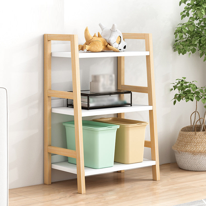 Contemporary Ladder Bookcase Wooden Open Back Bookshelf with Shelves for Home 19.7"L x 14.2"W x 36.2"H Natural Wood White Clearhalo 'Bookcases' 'furn' 'furn_bookcases' 'Furniture' 'furniture_bookcases' 'kitchen' 'kitchen_bookcases' 'Living Room Furniture' 'Office Furniture' 4673933