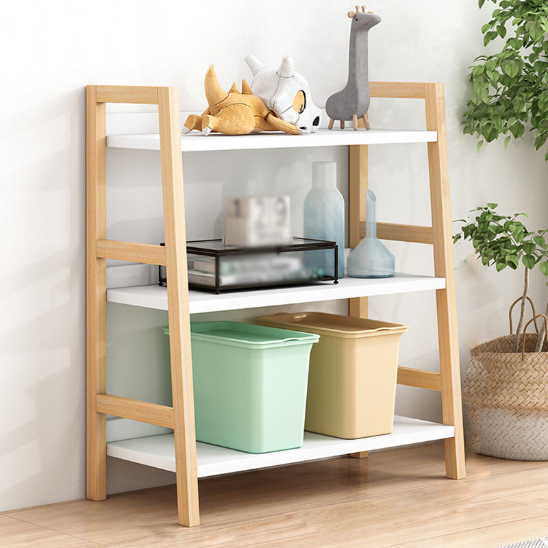 Contemporary Ladder Bookcase Wooden Open Back Bookshelf with Shelves for Home 27.6"L x 14.2"W x 36.2"H Natural Wood White Clearhalo 'Bookcases' 'furn' 'furn_bookcases' 'Furniture' 'furniture_bookcases' 'kitchen' 'kitchen_bookcases' 'Living Room Furniture' 'Office Furniture' 4673935
