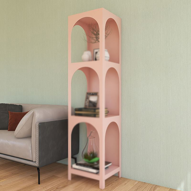 Modern Style Metal Bookshelf Closed Back Shelf Bookcase for Home 13.8"L x 13.8"W x 55.1"H Pink Clearhalo 'Bookcases' 'furn' 'furn_bookcases' 'Furniture' 'furniture_bookcases' 'kitchen' 'kitchen_bookcases' 'Living Room Furniture' 'Office Furniture' 4673951