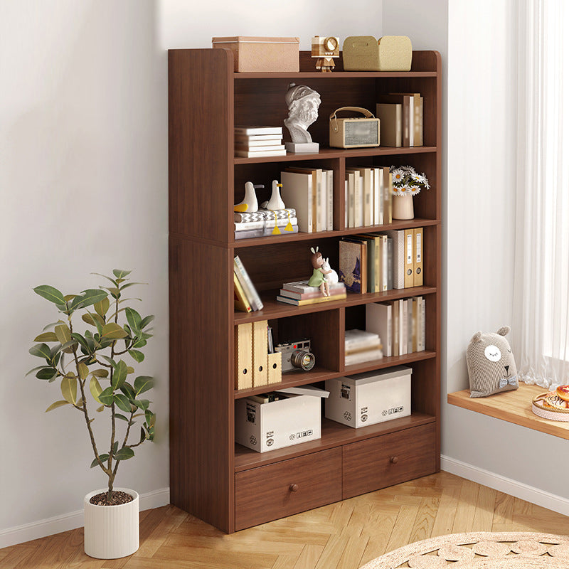 Modern Standard Bookcase Shelves Closed Back Bookshelf with Drawer in Engineered Wood 32.3"L x 9.4"W x 71.3"H Brown Clearhalo 'Bookcases' 'furn' 'furn_bookcases' 'Furniture' 'furniture_bookcases' 'kitchen' 'kitchen_bookcases' 'Living Room Furniture' 'Office Furniture' 4674006