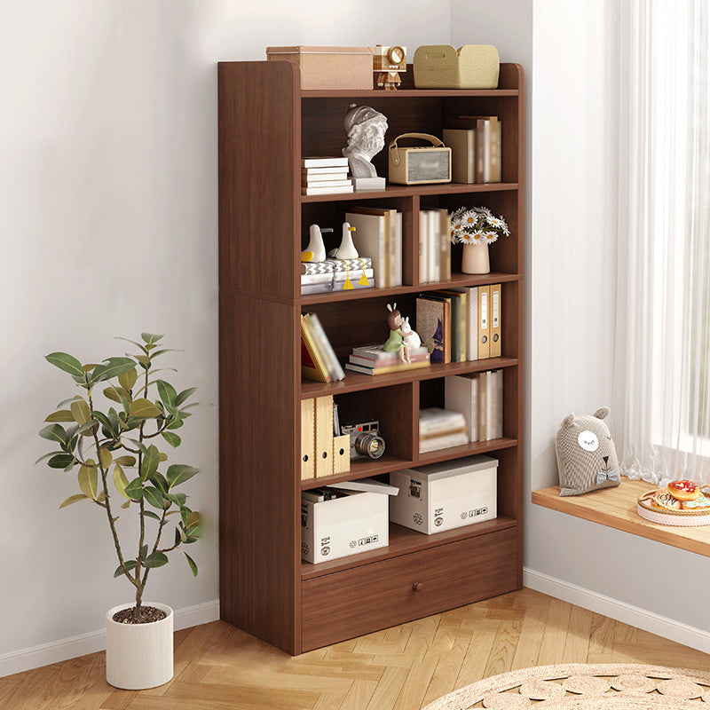 Modern Standard Bookcase Shelves Closed Back Bookshelf with Drawer in Engineered Wood 40.2"L x 9.4"W x 71.3"H Brown Clearhalo 'Bookcases' 'furn' 'furn_bookcases' 'Furniture' 'furniture_bookcases' 'kitchen' 'kitchen_bookcases' 'Living Room Furniture' 'Office Furniture' 4674018