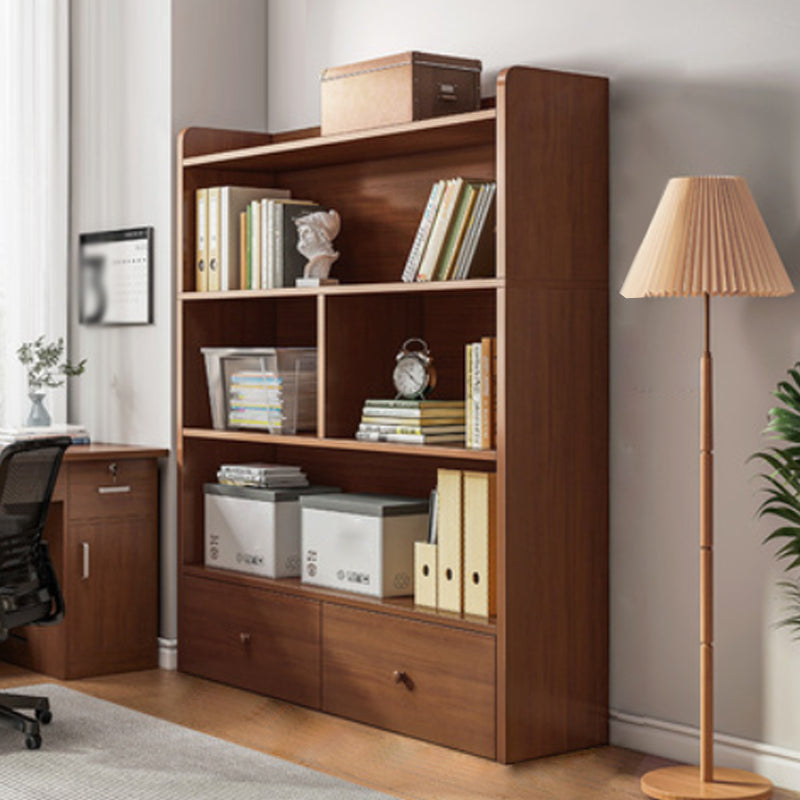 Modern Standard Bookcase Shelves Closed Back Bookshelf with Drawer in Engineered Wood 40.2"L x 9.4"W x 58.7"H Brown Clearhalo 'Bookcases' 'furn' 'furn_bookcases' 'Furniture' 'furniture_bookcases' 'kitchen' 'kitchen_bookcases' 'Living Room Furniture' 'Office Furniture' 4674023