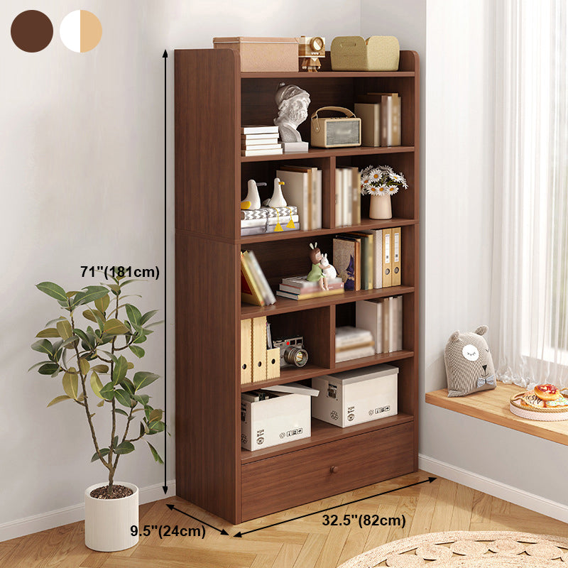 Modern Standard Bookcase Shelves Closed Back Bookshelf with Drawer in Engineered Wood Clearhalo 'Bookcases' 'furn' 'furn_bookcases' 'Furniture' 'furniture_bookcases' 'kitchen' 'kitchen_bookcases' 'Living Room Furniture' 'Office Furniture' 4674029