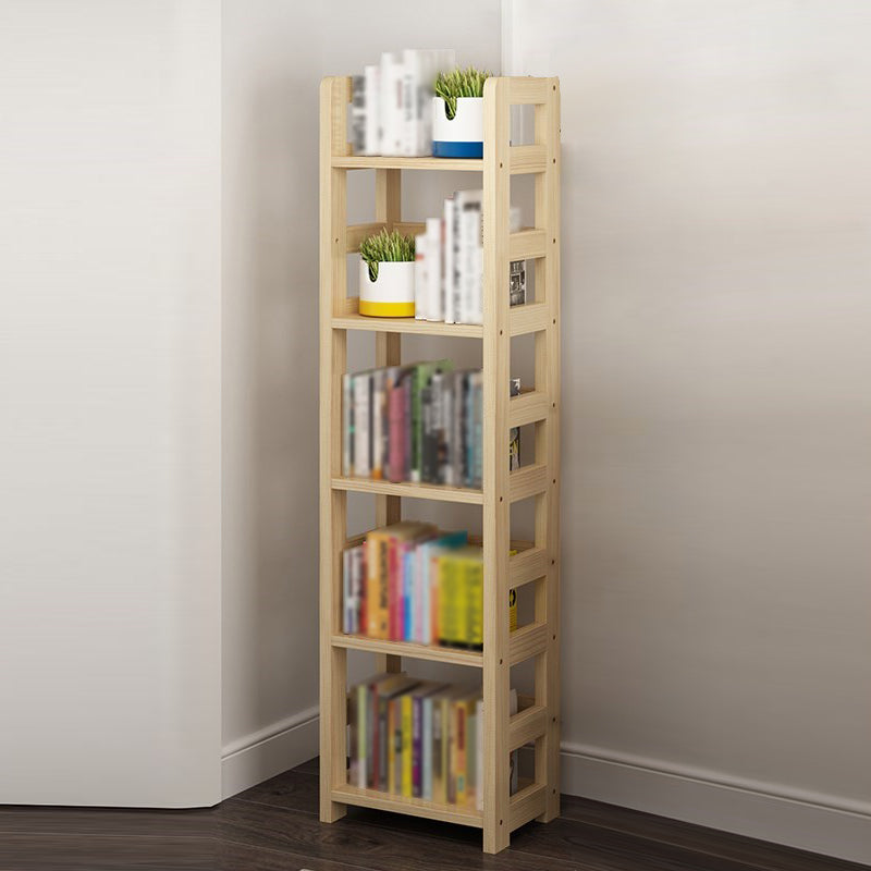 3/4/5-Shelf Modern Open Etagere Bookshelf Solid Wood Vertical Bookshelf 15.7"L x 9.8"W x 61"H Natural Clearhalo 'Bookcases' 'furn' 'furn_bookcases' 'Furniture' 'furniture_bookcases' 'kitchen' 'kitchen_bookcases' 'Living Room Furniture' 'Office Furniture' 4674132