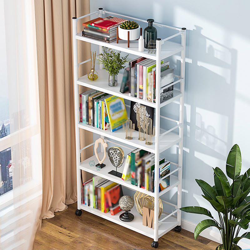 Open Etagere Bookshelf Contemporary Vertical Bookshelf with Caster Wheels White Clearhalo 'Bookcases' 'furn' 'furn_bookcases' 'Furniture' 'furniture_bookcases' 'kitchen' 'kitchen_bookcases' 'Living Room Furniture' 'Office Furniture' 4674324