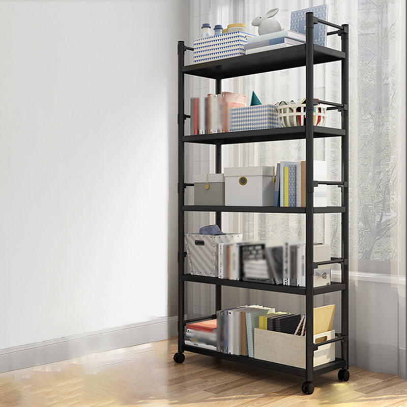 Open Etagere Bookshelf Contemporary Vertical Bookshelf with Caster Wheels Black Clearhalo 'Bookcases' 'furn' 'furn_bookcases' 'Furniture' 'furniture_bookcases' 'kitchen' 'kitchen_bookcases' 'Living Room Furniture' 'Office Furniture' 4674335