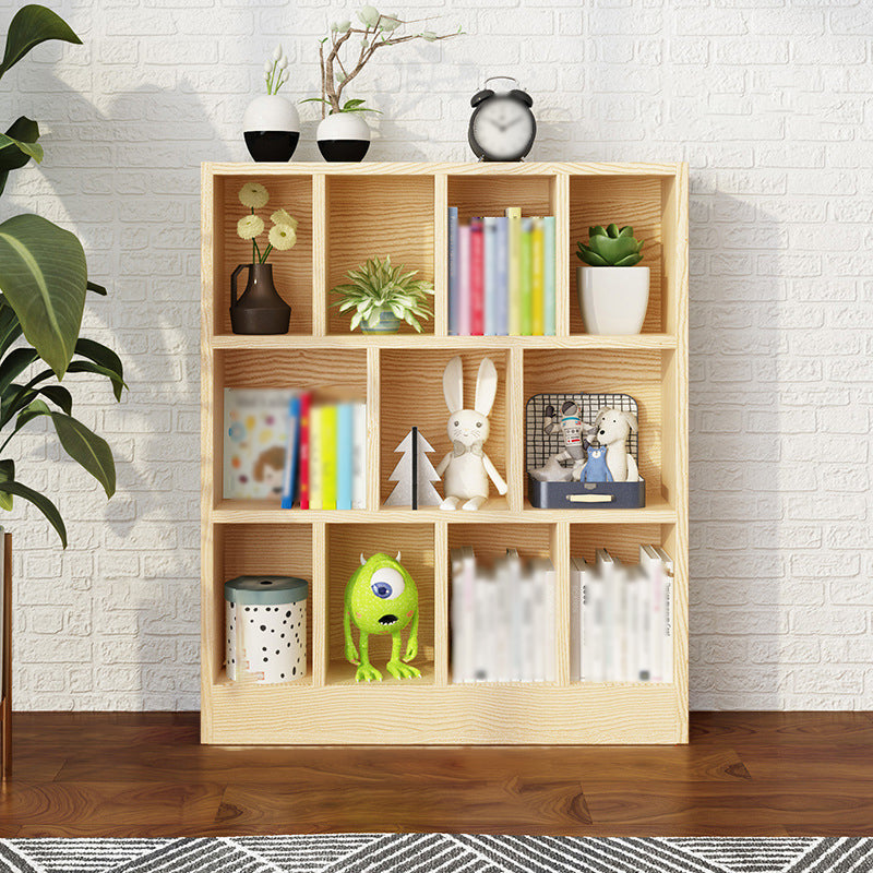 2/3-Shelf Natural Modern Bookshelf Pine Wood Geometric Closed Back Bookshelf 31.5"L x 9.4"W x 45.3"H Clearhalo 'Bookcases' 'furn' 'furn_bookcases' 'Furniture' 'furniture_bookcases' 'kitchen' 'kitchen_bookcases' 'Living Room Furniture' 'Office Furniture' 4674365
