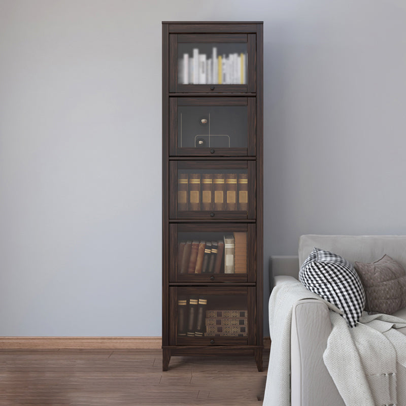 Engineered Wood Standard Bookcase Contemporary Bookcase With Doors 23.6"L x 13.9"W x 81.5"H Brown Clearhalo 'Bookcases' 'furn' 'furn_bookcases' 'Furniture' 'furniture_bookcases' 'kitchen' 'kitchen_bookcases' 'Living Room Furniture' 'Office Furniture' 4674399