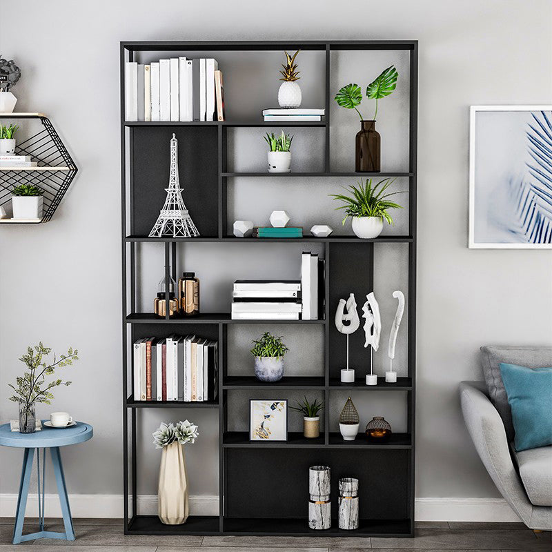 Industrial Metal Etagere Book Shelf with Rectangular Shelves Bookcase 47.2"L x 9.8"W x 78.7"H Black Clearhalo 'Bookcases' 'furn' 'furn_bookcases' 'Furniture' 'furniture_bookcases' 'kitchen' 'kitchen_bookcases' 'Living Room Furniture' 'Office Furniture' 4674459