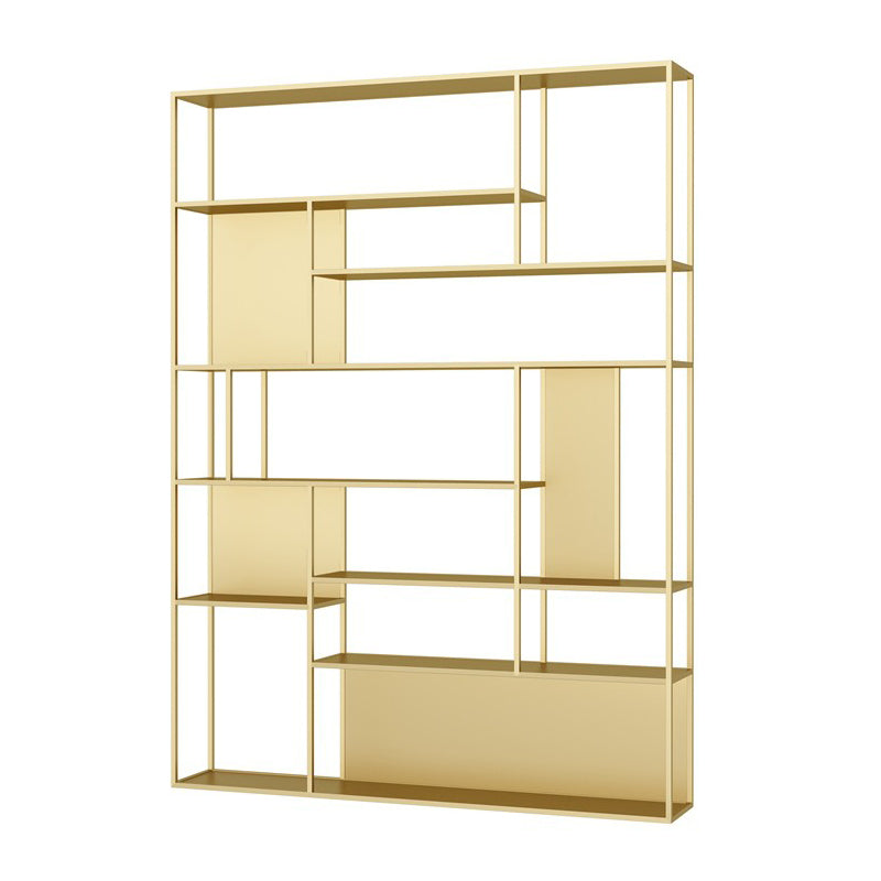 Industrial Metal Etagere Book Shelf with Rectangular Shelves Bookcase 47.2"L x 9.8"W x 78.7"H Gold Clearhalo 'Bookcases' 'furn' 'furn_bookcases' 'Furniture' 'furniture_bookcases' 'kitchen' 'kitchen_bookcases' 'Living Room Furniture' 'Office Furniture' 4674470