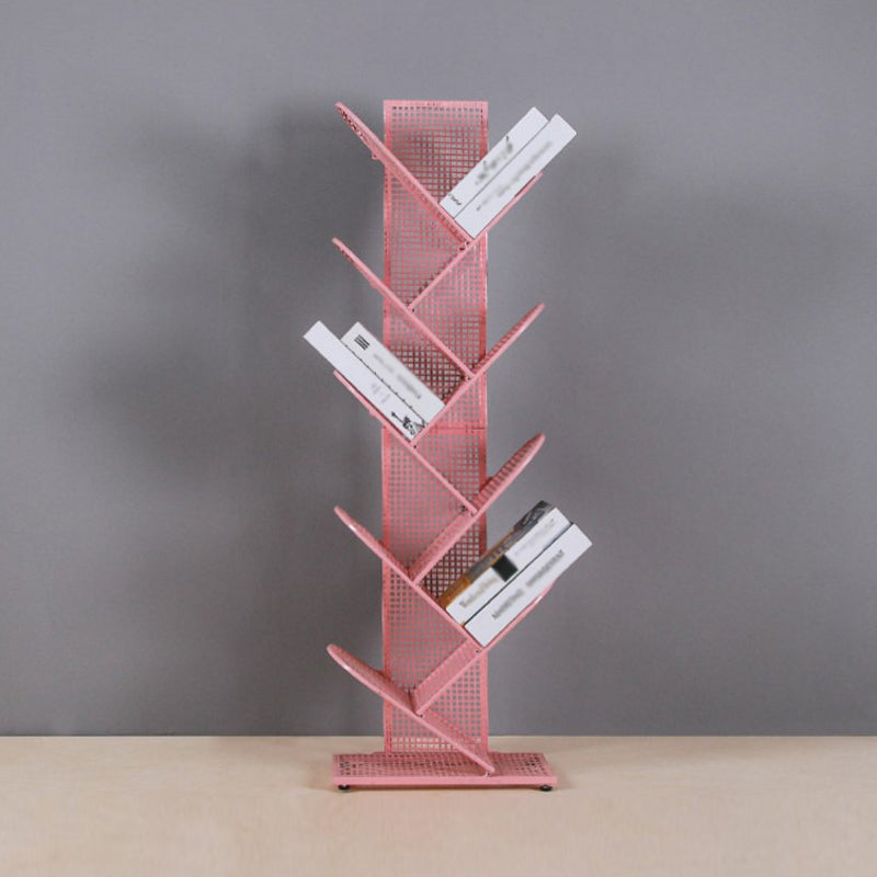 Metal Geometric Bookcase Industrial Book Shelf for Home Office 16"L x 9"W x 50"H Nude Pink Clearhalo 'Bookcases' 'furn' 'furn_bookcases' 'Furniture' 'furniture_bookcases' 'kitchen' 'kitchen_bookcases' 'Living Room Furniture' 'Office Furniture' 4678416