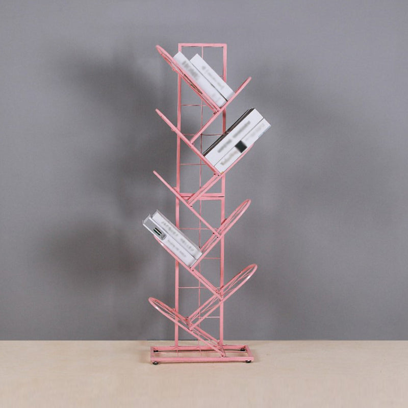 Metal Geometric Bookcase Industrial Book Shelf for Home Office 16"L x 9"W x 50"H Pink Clearhalo 'Bookcases' 'furn' 'furn_bookcases' 'Furniture' 'furniture_bookcases' 'kitchen' 'kitchen_bookcases' 'Living Room Furniture' 'Office Furniture' 4678422