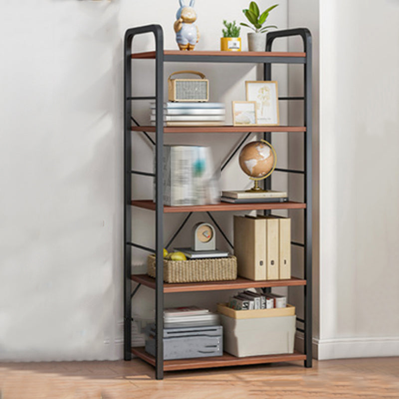 Wood Etagere Bookcase Contemporary Open Back Bookcase for Home Office 25"L x 12"W x 53"H Black-Brown Clearhalo 'Bookcases' 'furn' 'furn_bookcases' 'Furniture' 'furniture_bookcases' 'kitchen' 'kitchen_bookcases' 'Living Room Furniture' 'Office Furniture' 4678474