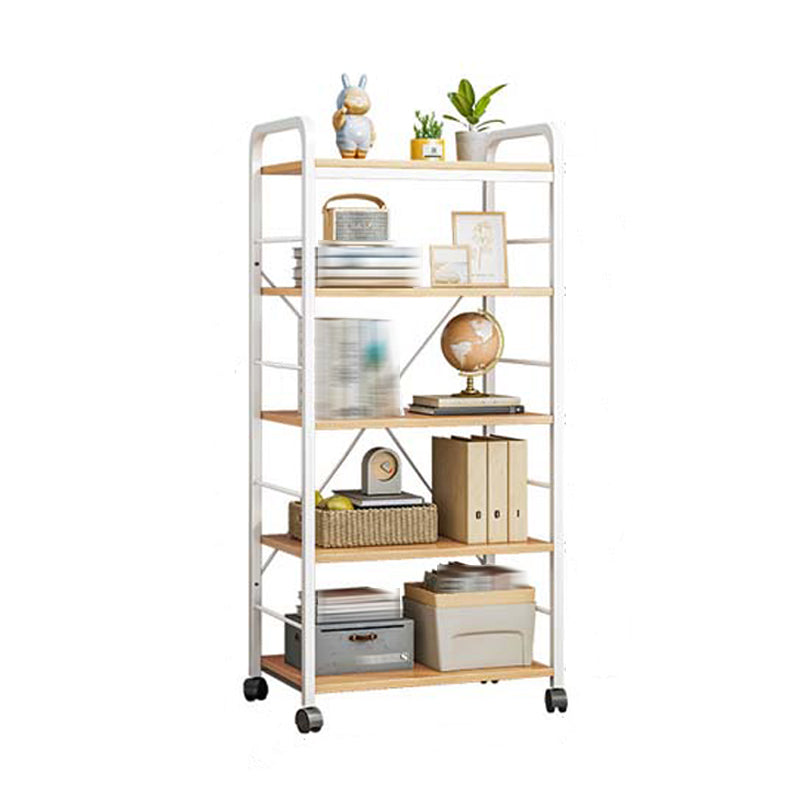 Wood Etagere Bookcase Contemporary Open Back Bookcase for Home Office 25"L x 12"W x 53"H Natural Wood White Clearhalo 'Bookcases' 'furn' 'furn_bookcases' 'Furniture' 'furniture_bookcases' 'kitchen' 'kitchen_bookcases' 'Living Room Furniture' 'Office Furniture' 4678480