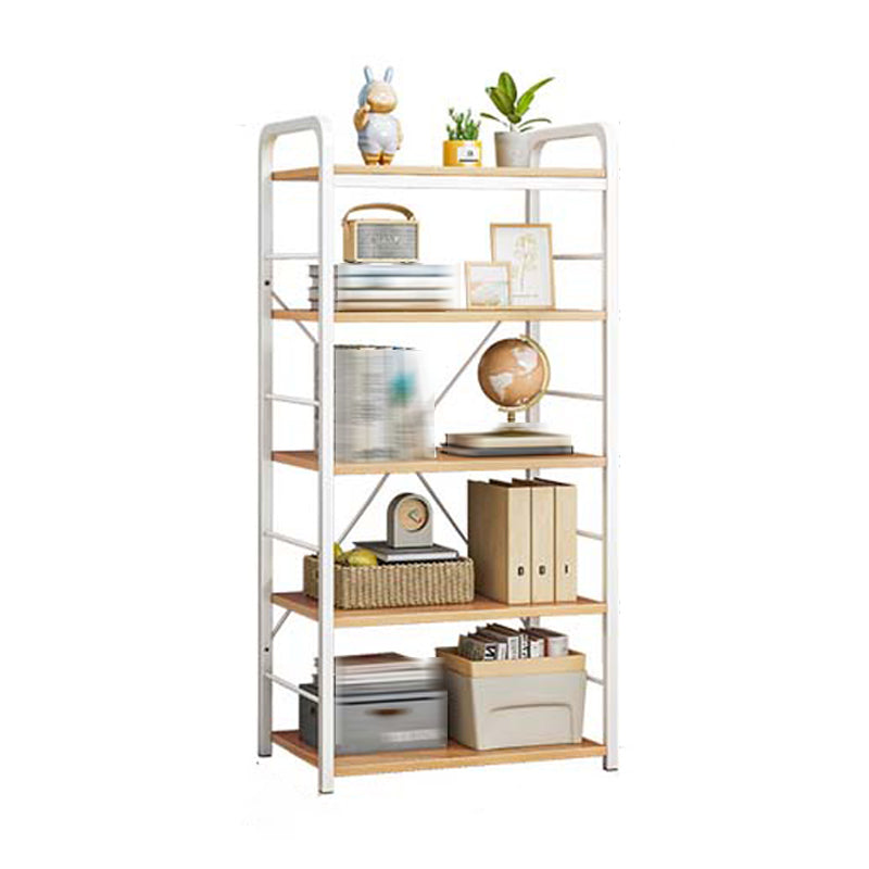 Wood Etagere Bookcase Contemporary Open Back Bookcase for Home Office 25"L x 12"W x 56"H Natural Wood White Clearhalo 'Bookcases' 'furn' 'furn_bookcases' 'Furniture' 'furniture_bookcases' 'kitchen' 'kitchen_bookcases' 'Living Room Furniture' 'Office Furniture' 4678482