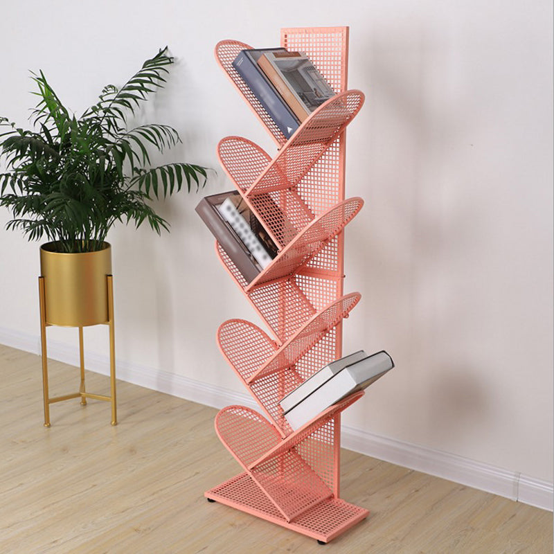 Industrial Geometric Bookcase Metal Book Shelf for Home Office 16"L x 9"W x 50"H Nude Pink Clearhalo 'Bookcases' 'furn' 'furn_bookcases' 'Furniture' 'furniture_bookcases' 'kitchen' 'kitchen_bookcases' 'Living Room Furniture' 'Office Furniture' 4678550