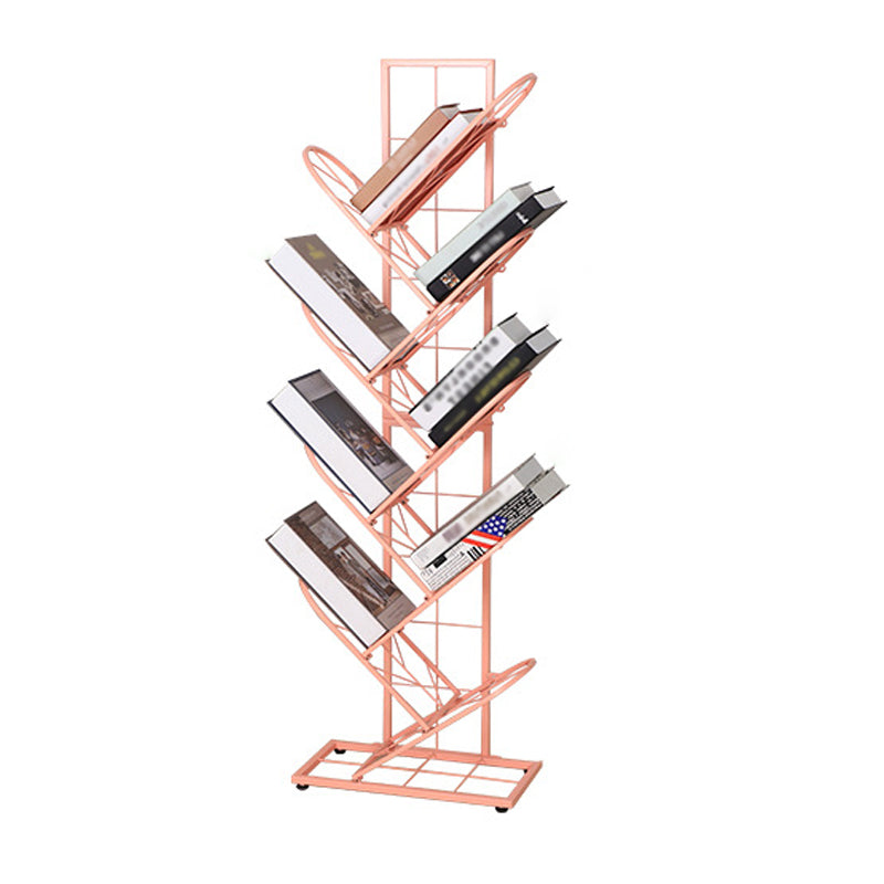Industrial Geometric Bookcase Metal Book Shelf for Home Office 16"L x 9"W x 50"H Pink Clearhalo 'Bookcases' 'furn' 'furn_bookcases' 'Furniture' 'furniture_bookcases' 'kitchen' 'kitchen_bookcases' 'Living Room Furniture' 'Office Furniture' 4678554