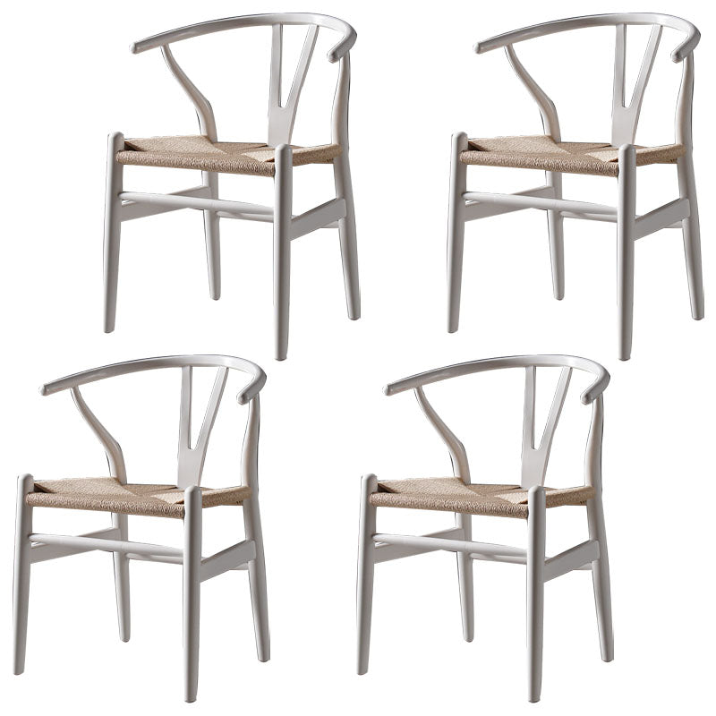 Modern Beech Wishbone Side Chair Matte Finish Wood Dining Chair Off-White 4 Piece Set Clearhalo ' kitchen&dining_furn' 'Dining Chairs' 'Dining Tables & Seating' 'dining_chair' 'furn' 'furn_dining_chair' 'Furniture' 'furniture_dining_chair' 'Kitchen & Dining Furniture' 'kitchen' 4678580